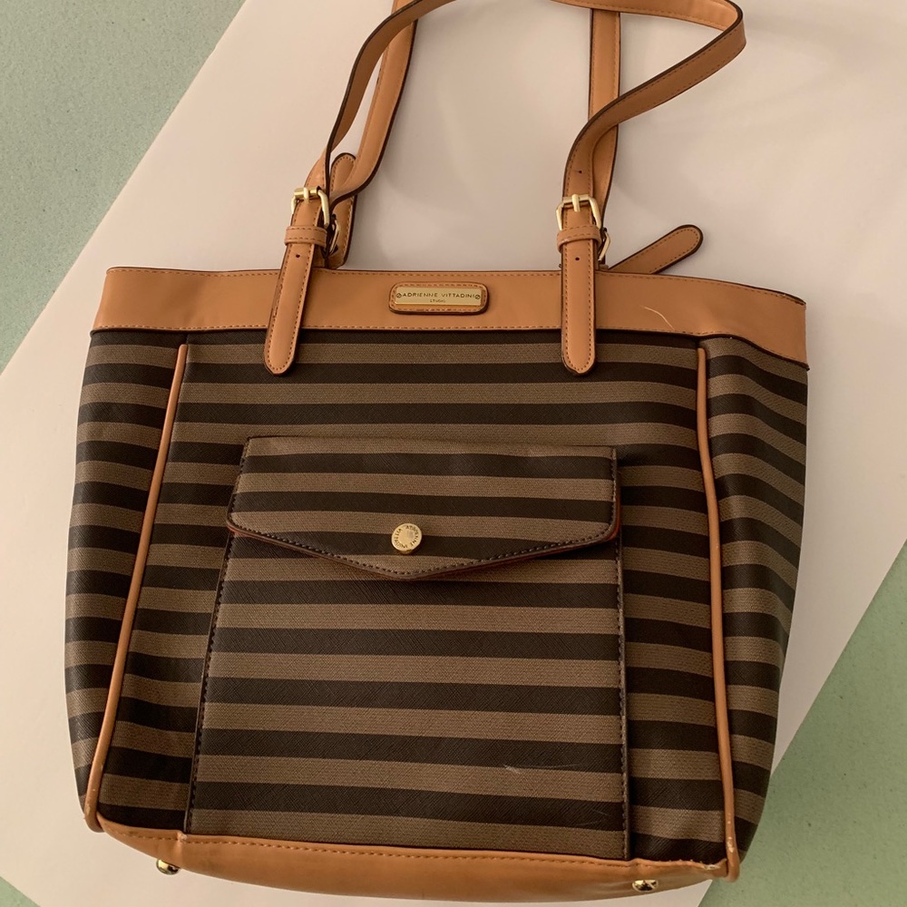 Brown and tan stripped purse